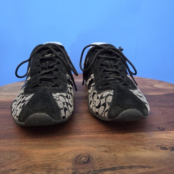 COACH Remonna Signature Jacquard C Pattern Suede Sneakers Black Gray Women's 8 - Picture 9 of 10